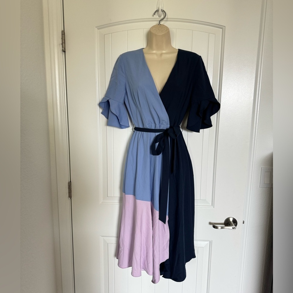 Hutch Anthropologie Elegant Colorblock Waist tie dress size Small